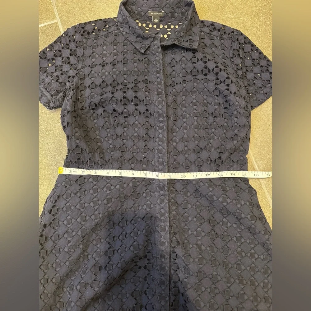 Ann Taylor Navy Eyelet Fit-and-Flare Dress - Picture 8 of 11